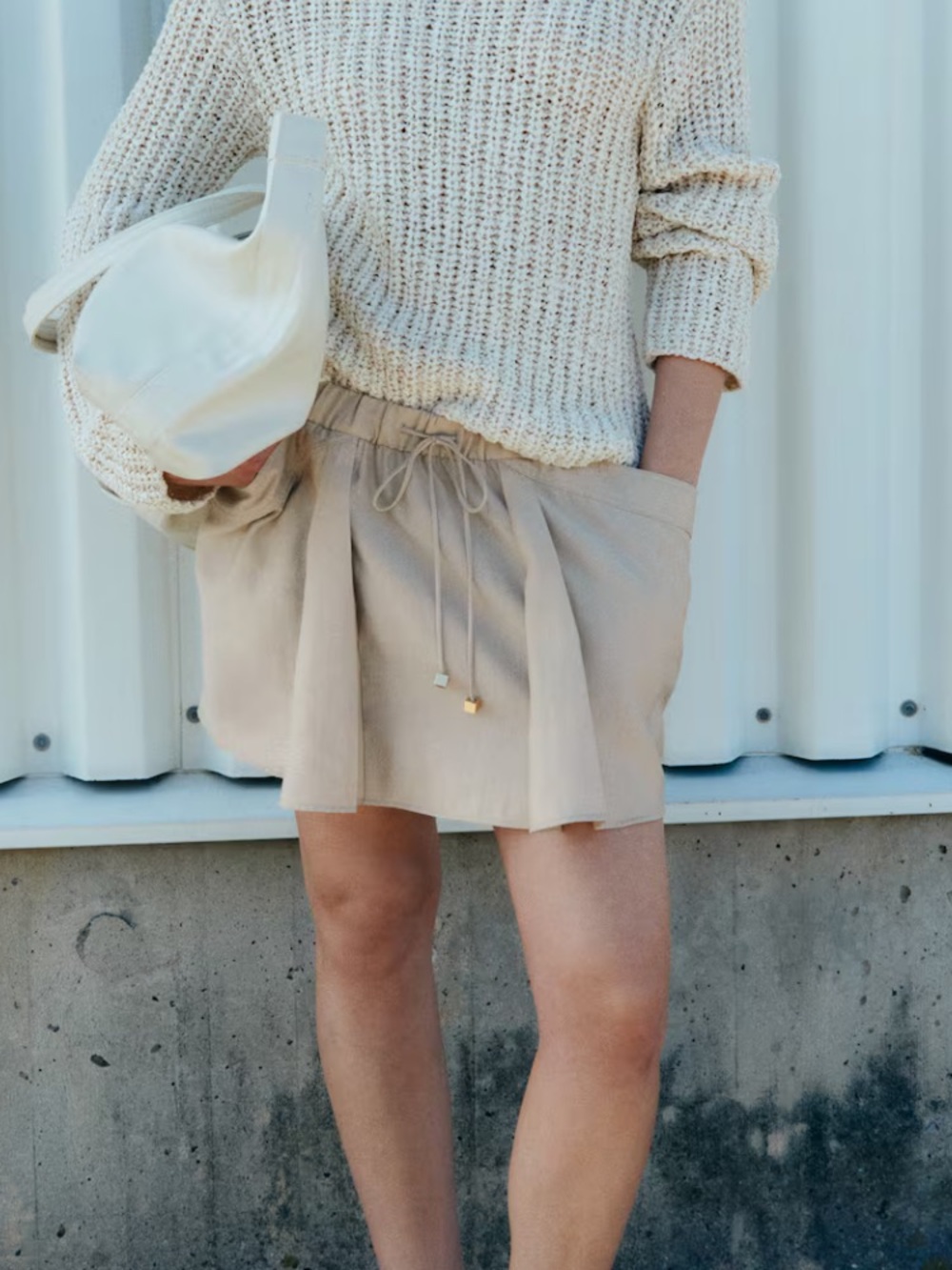 H&M Beige Drawstring Mini Skirt